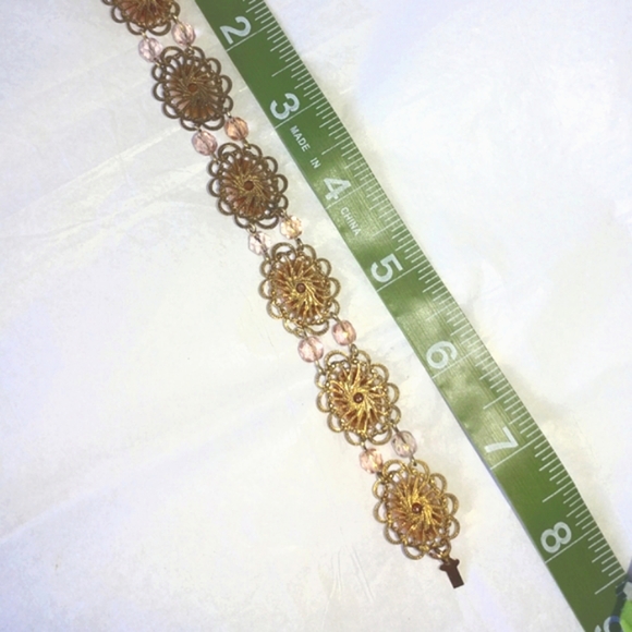 FAUX CORAL FILIGREE & CRYSTAL BRACELET - 7 1/2" LONG - Picture 5 of 6